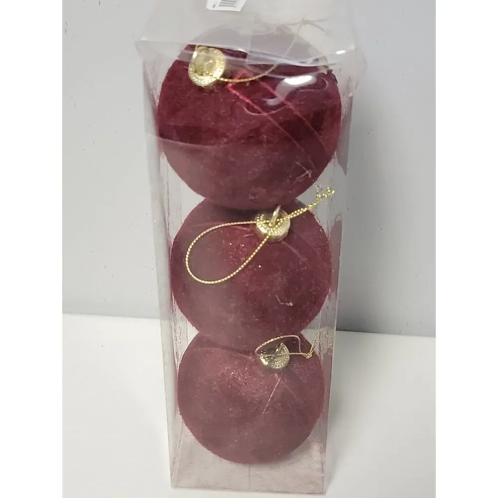 Winter Wonder Lane Festive Bloom Collection 3 pc Velvet Burgundy Ornaments